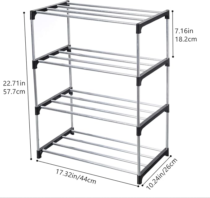 Jucaifu Stackable Small Shoe Rack, Entryway, Hallway and Closet Space Saving Storage and Organization (4-Tier, Black)