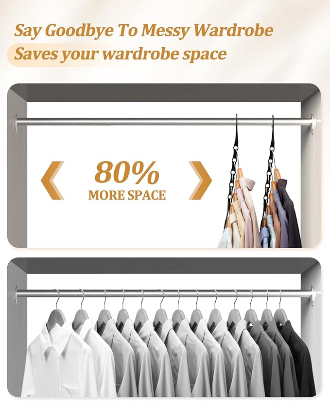 AMKUFO Hangers-Space-Saving 8 Pack Space-Saver, College-Dorm-Room-Essentials for Guys Girls, Smart Hangers for Bedroom Apartment Essentials, Black Plastic Magic Hangers House Organization Must Haves