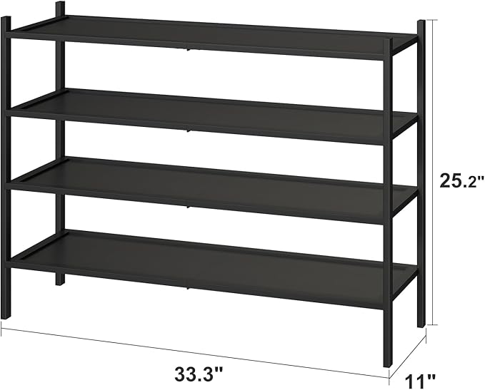 kiplant Black Shoe Rack, 4-Tier Bamboo Wood Shoe Rack, Stackable Bamboo Wood Shoe Shelf for Closet, Entryway & Hallway