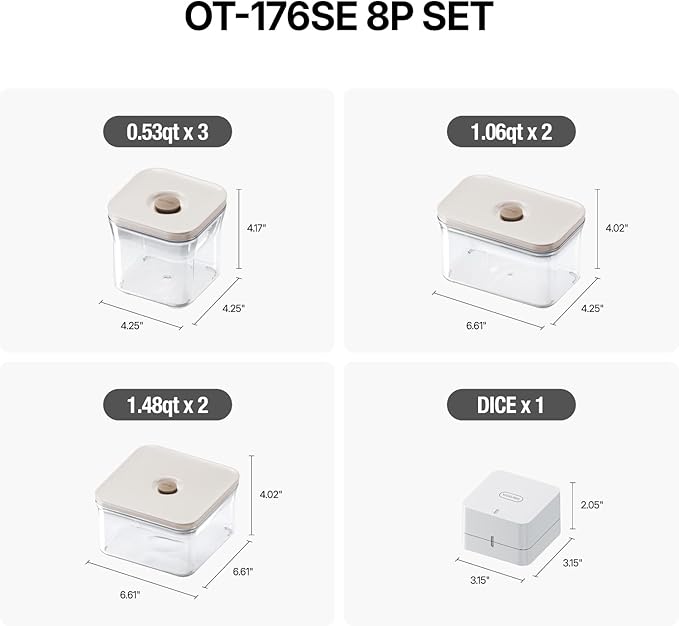 VAKUEN Premium Airtight Food Storage Container. Special Edition Mercury Color 8P/Set. 7pcs Container and Vacuum Sealer. Patented Double Silicone Lining, 100% Leak Proof, BPA-FREE