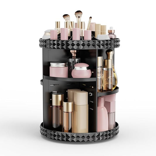 Rotating Makeup Organizer, 360° Spinning Skincare Organizers, Black