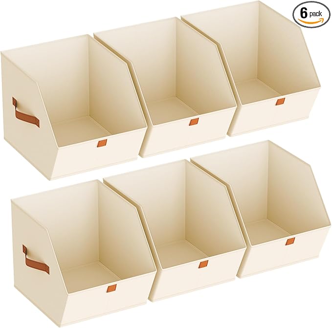 Homsorout Fabric Closet Storage Cubes - 6 Pack Square Storage Bins with Dual Handles for Clothes, Towels, Toys, Cube Storage Organizers for Bedroom, Nursery, Shelves, Closet, Small Spaces, Beige