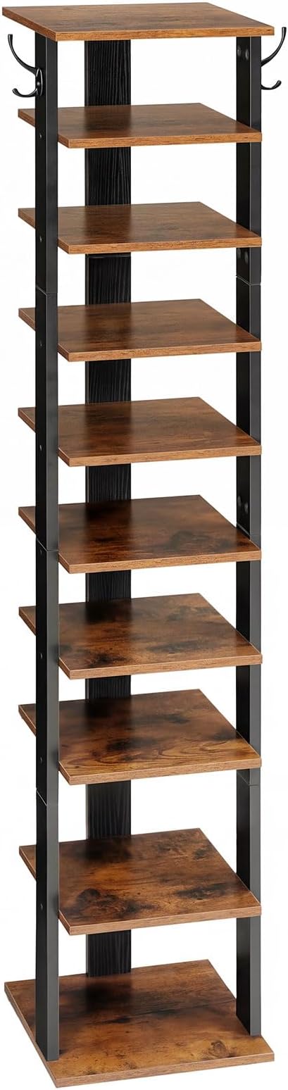 10 Tiers Vertical Shoe Rack, Rustic Brown BF141XJ01