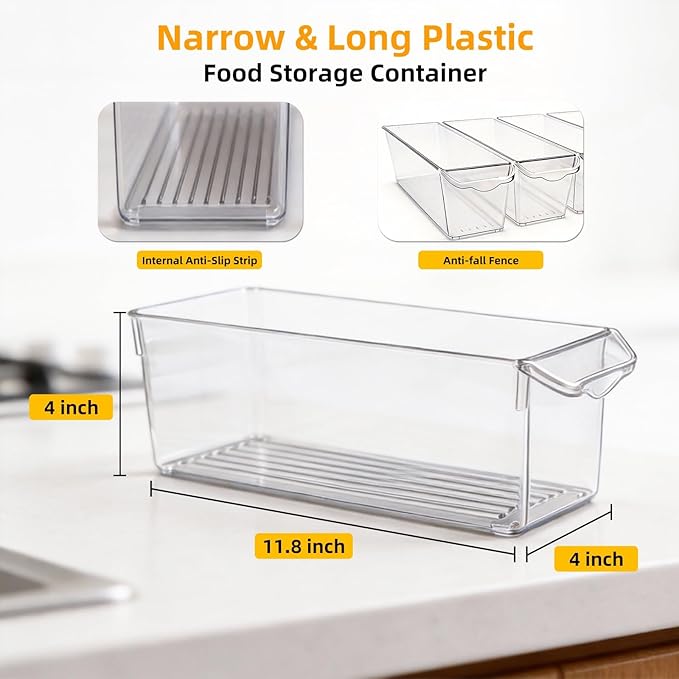 8 Pack Fridge Storage Bins, BPA Free Clear Refrigerator Organizers and Storage Containers, Clear Pantry Organization & Cabinet Bins, Slim Freezer Bin for Kitchen, Mini Fridge, Breast Milk