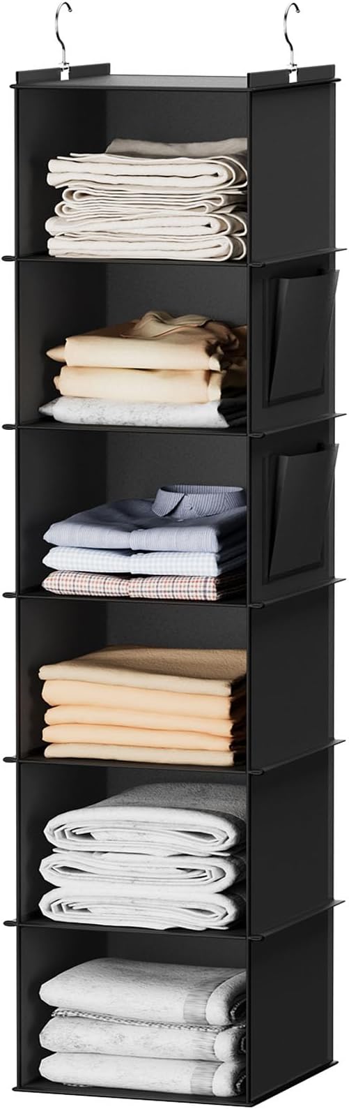 Hanging Closet Organizers and Storage, 6-Shelf Hanging Closet Shelves, Black