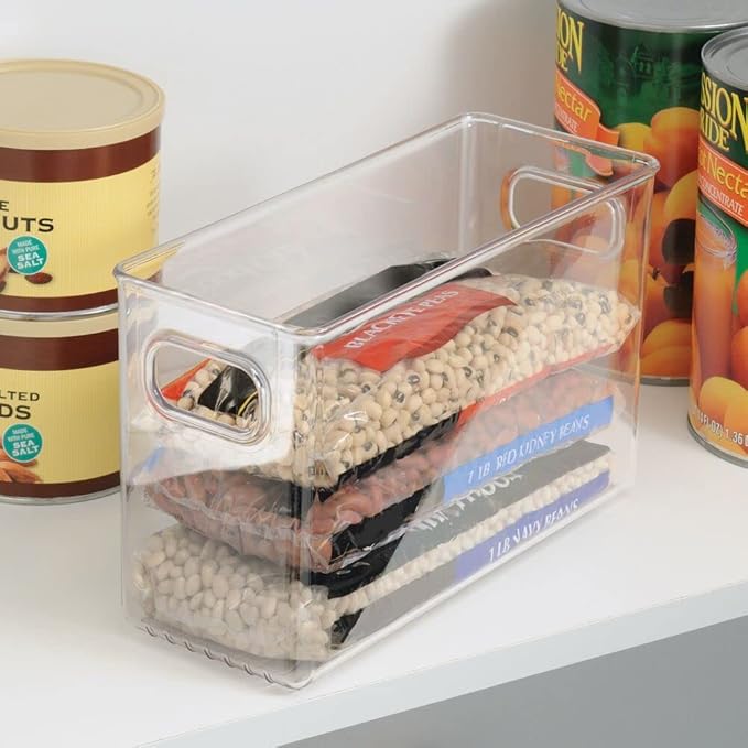 iDesign Slim Clear Plastic Storage Bin, Tall Narrow Organizer for Kitchen, Fridge, or Pantry, 4-Pack