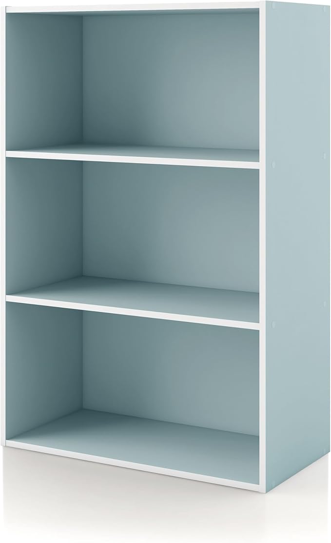 Homes: Inside + Out Apexa 3-Tier Cube Storage Organizer Shelves, Stackable Wood Bookcase Fits Cubby Bins for Organization, Dorm Teen Room Decor & Home Office, Light Blue