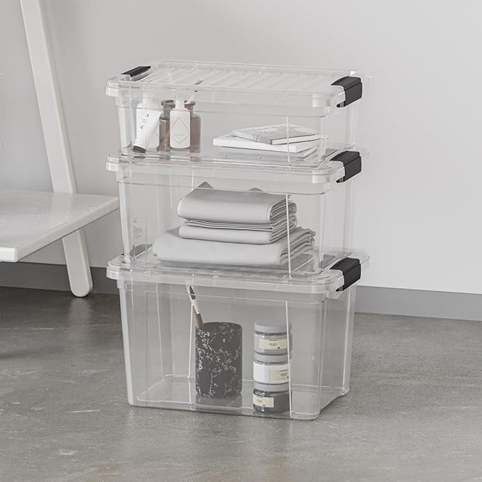 Superio Small Clear Plastic Storage Bin with Lid, 11 Qt, Non-Toxic, BPA Free, Odor Free, Organizer Storage Box, Stackable Plastic Tote for Home, Garage, School, and Office