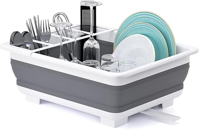 Collapsible Dish Drying Rack Portable Dinnerware Drainer Organizer for Kitchen