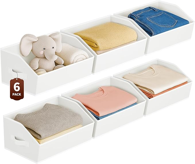 Homsorout Large Closet Organizers and Storage Bins - 6 Pack Trapezoid Storage Baskets for Shelves, Foldable Fabric Baskets with Handles Ideal for Closet, Basket, Wardrobe and Shelf Storage, White