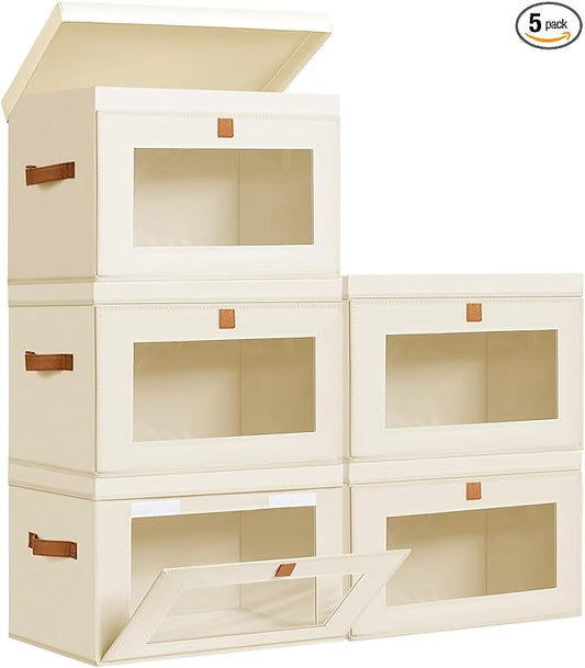 Storage Bins with Lids, 5 Pack Fabric Closet Organizer with Window & Handles