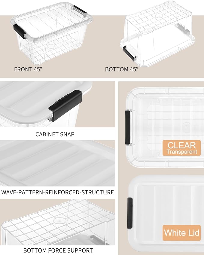 Plastic Storage Bins with Lids 6 Pack, Clear