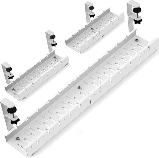 No Drilling Extendable Under Desk Cable Management, 1 Pack White