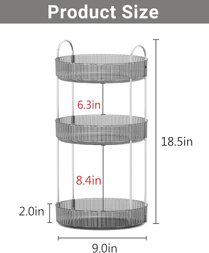 360 Rotating Makeup Organizer, Grey-3 Tier
