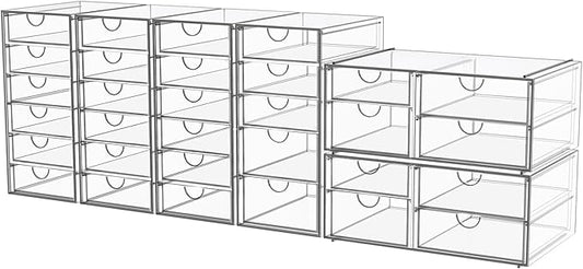 Acrylic Makeup Organizer with 31 Drawers, 6 Pack Clear Storage Drawers