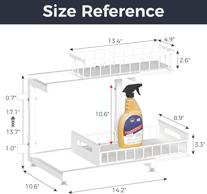 Saydear Under Sink Organizer, 2-Tier Premium Metal Pull-Out Racks with Adjustable Height, Heavy Duty Sliding Bin for Bathroom and Kitchen Cabinet Storage, Rust Resistant 2 Pack