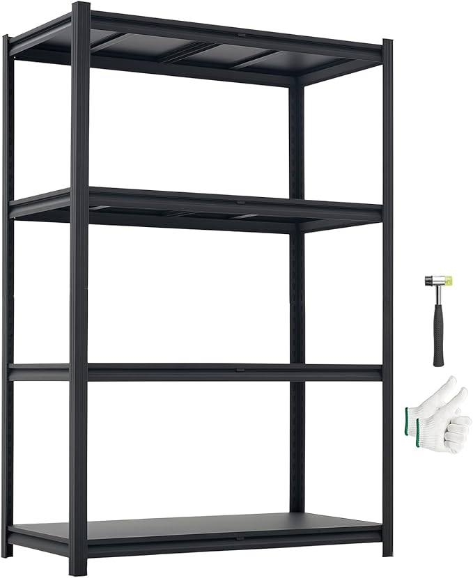 VEVOR Storage Shelves, 4-Tier Adjustable, 2400 lbs Capacity, Heavy Duty Garage Storage Shelving Unit, Metal Utility Rack Shelf, for Garage Workshop Warehouse Basement, 40.55" W x 20.55" D x 60.2" H