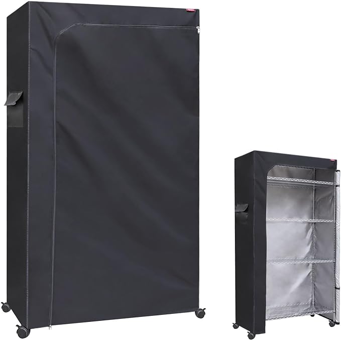 Waterproof Shelf Cover for Wire Shelving – Fits 36" W x 18" D x 62" H Storage Rack, Heavy Duty Oxford Fabric with Clear Front & Two-Way Zipper for Closet, Pantry, Laundry (Black, Cover Only)
