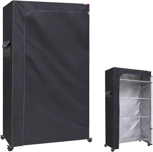 Waterproof Wire Shelf Cover – Dustproof Rack Cover with Two-Way Zipper, Fits 48" W x 18" D x 82" H Metal Shelving for Garage, Basement, Closet or Laundry Room (No Shelves,Black)