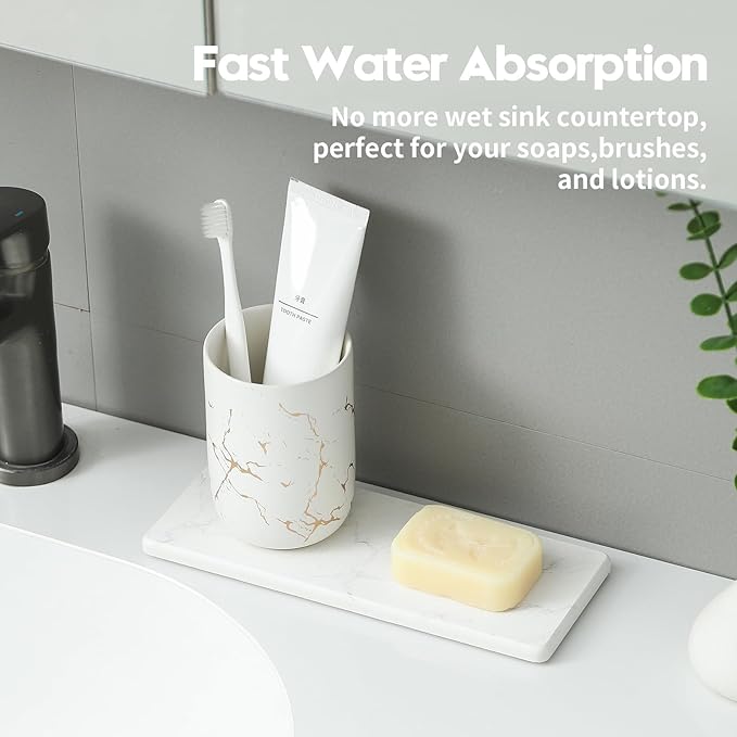 2PCS Water Absorbing Stone Drying Tray for Kitchen Counter & Bathroom Sink