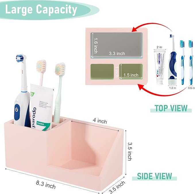 Diatomite Toothbrush Holders for Bathrooms, Quick Dry Electric Tooth Brush and Toothpaste Organizer Bathroom Accessories for Countertop, Vanity, Sink - Pink