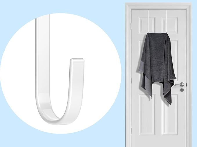 Mars-Rock Over the Door Metal Hooks with Plastic Coating 12" Fit 0.5" to 1 3/8" Door 4 Pcs Heavy Duty Single Towel Robe Rack Wreath Bathroom Shower Hanger Shoe Organizer Ironing Board Long White