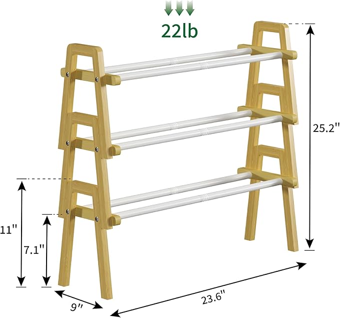 3-Tier Bamboo Shoe Rack Stackable, Shoe Organizer for Entryway and Closet, Modular Small Shoe Storage Shelf, Space-Saving Free Standing, Holds 12-16 Pairs of Shoes, Natural Color