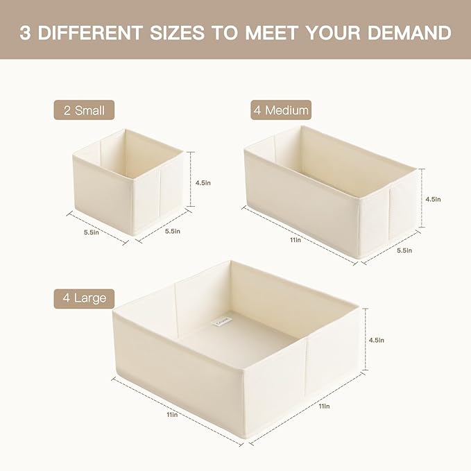 Drawer Organizer Clothes, 10 Pack Dresser Organizer for Baby Clothes, Beige