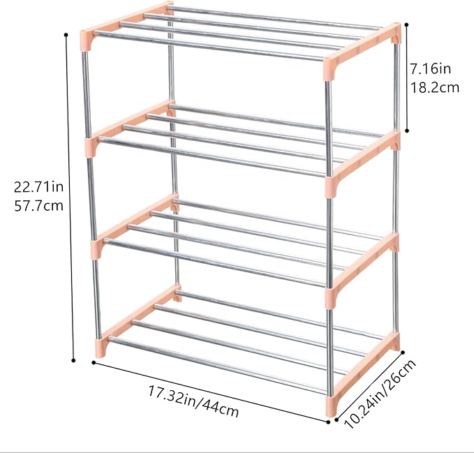 Jucaifu Stackable Small Shoe Rack, Entryway, Hallway and Closet Space Saving Storage and Organization (4-Tier, Pink)