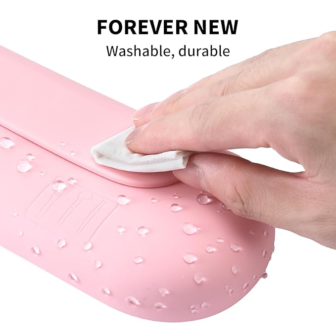 AGIKET 2 IN 1 Silicone Makeup Brush Holder with Beauty Make Up Sponge Holder Case：Soft Portable Cosmetic Face Brushes Holder with Upgrade Anti-Fall Out Magnetic Closure - Pink