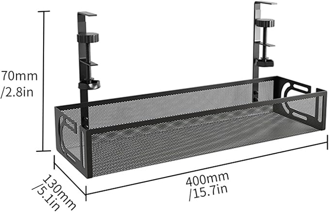 No-Drill Under Desk Cable Management Tray - Tool-Free Installation with Dual Silicone Pads | No Adhesive, No Magnets, No Residue | Heavy-Duty Steel Construction for Wood & Glass Desktops (Black)