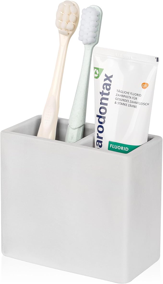 Diatomite Toothbrush Holder 2 Slots Tooth Brush Holder for Bathroom, Kids Electric Toothbrush and Toothpaste Organizer for Countertop, Shower, Vanity, Light Grey