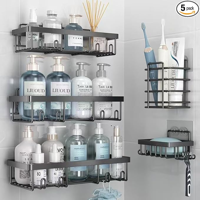 5 Pack Shower Caddy Organizer Rack Shelf for Inside Shower, Dark Grey