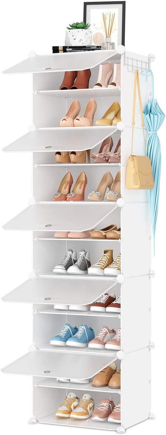 Shoe Rack 10 Tier Shoe Storage Cabinet with Door 20 Pair Tall Shoes Rack