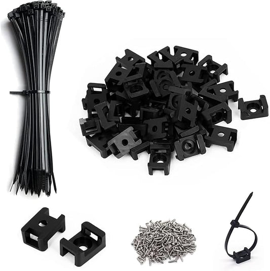 Black Cable Zip Tie Mounts Kit-100 Pcs Cable Zip Tie Saddle Type Mounts Base