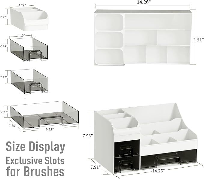 Makeup Organizer with Drawers, Large Cosmetic Storage Box, White transparent