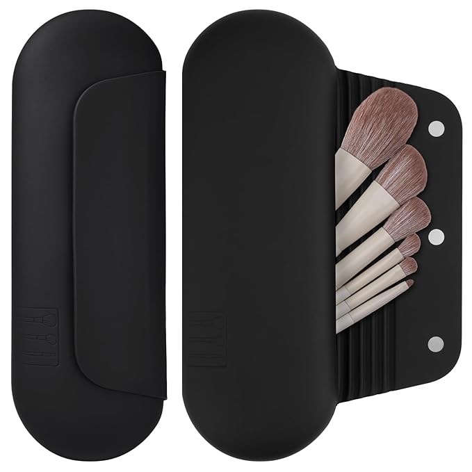 AGIKET Silicone Makeup Brush Holder Travel Cosmetic Bag：Soft Portable Cosmetic Face Brushes Holder with Upgrade Anti-Fall Out Magnetic Closure