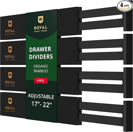 Bamboo Drawer Dividers Organizers, Adjustable Drawer Separator Splitters, Black
