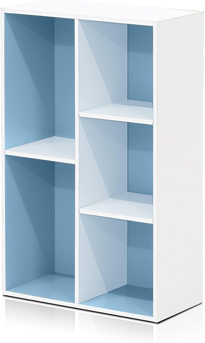 Furinno LUDER Book Shelf, 5-Cube Bookshelf, White/Light Blue