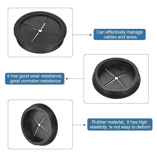 uxcell 2 Pcs Cable Cord Grommet, 2-3/8 Inch (60mm) Desk Grommet Flexible Rubber Grommets Wire Hole Cover Pass Through for Office Computer Desk Wire Organizer, Black