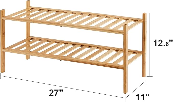 2-Tier Bamboo Shoe Rack for Entryway