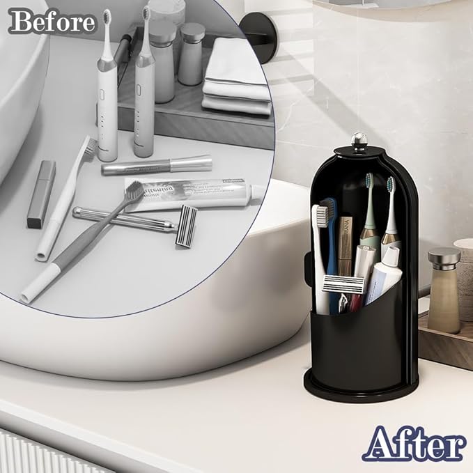 Dustproof Toothbrush Holders with Cover, Solid Black