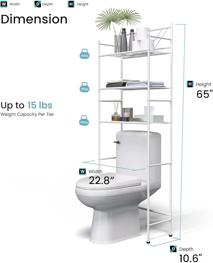 Home Zone Living Over-the-Toilet Bathroom Storage Organizer with 3-Tier Shelves