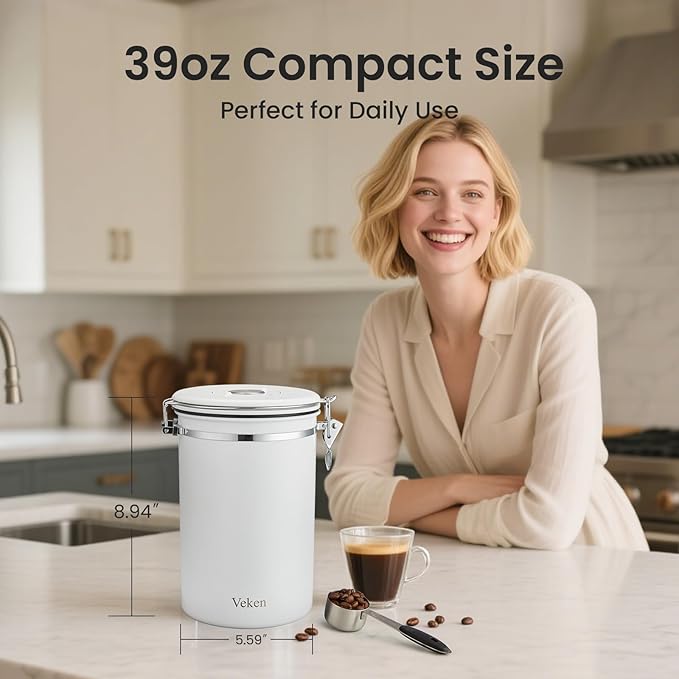 Coffee Canister, 39OZ Large, White