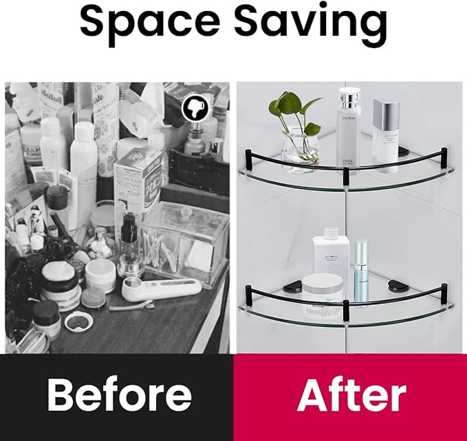Glass Shelf Bathroom Floating Shower Corner Shelves Shampoo Holder with Rail