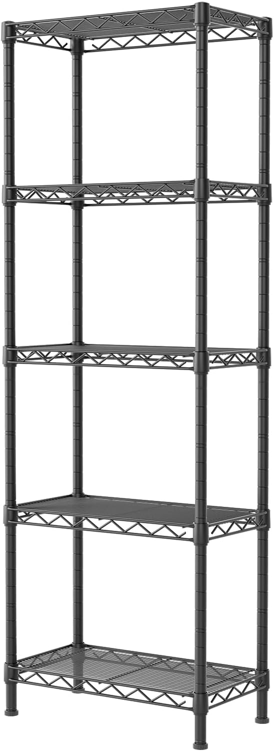 Narrow Metal Wire Shelving Unit, 10 x 16 x 55 in – Black