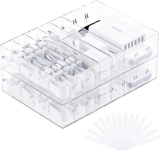 2Pcs Cable Charger Organizer Box