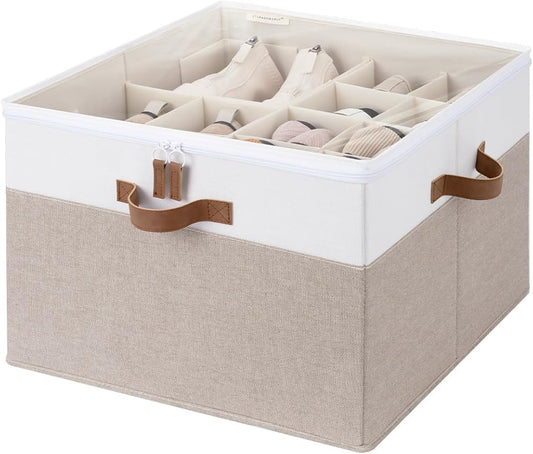 Shoe Organizer for Closet, Fits up to 16 Pairs, Brown & White