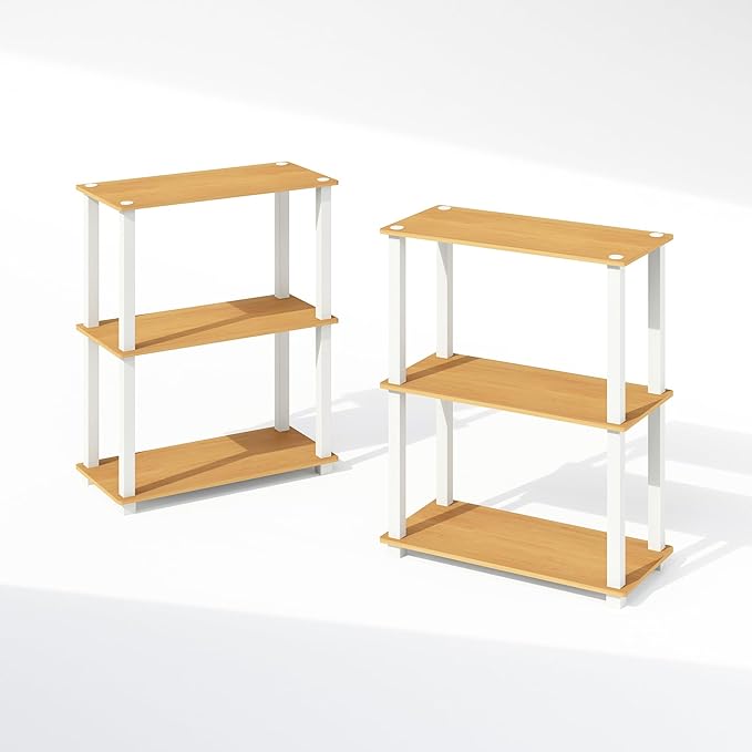 Furinno Turn-S-Tube Storage Shelves Set of 2, 3-Tier Book Shelf, Beech