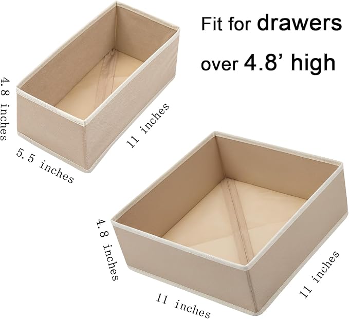 Drawer Organizer Set of 4 Light Grey, Fabric Storage Bins for Clothes, Underwear